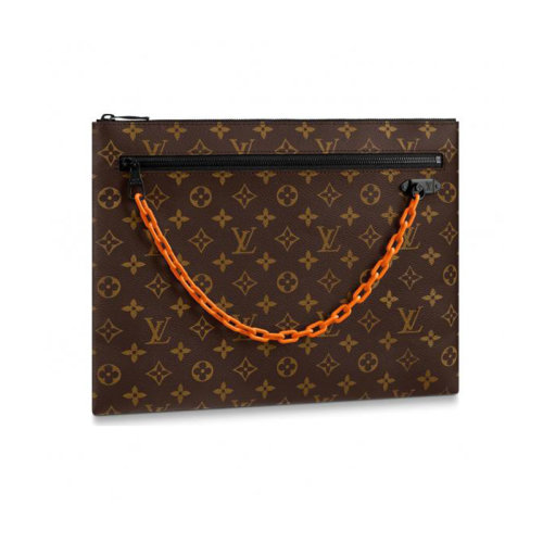 louis vuitton/路易威登 男包 帆布/配皮 pochettea4链条手袋 手拿包