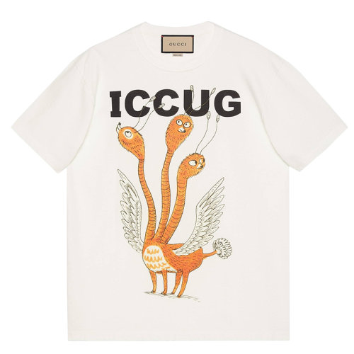 gucci/古驰 21年春夏新款 freya hartas系列 男士白色棉质动物印花t恤