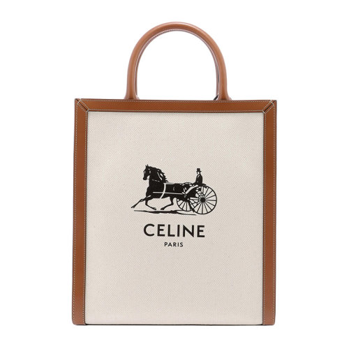 【包税】celine/赛琳 女士米色棉质配皮字母徽标马车图案印花单肩包斜