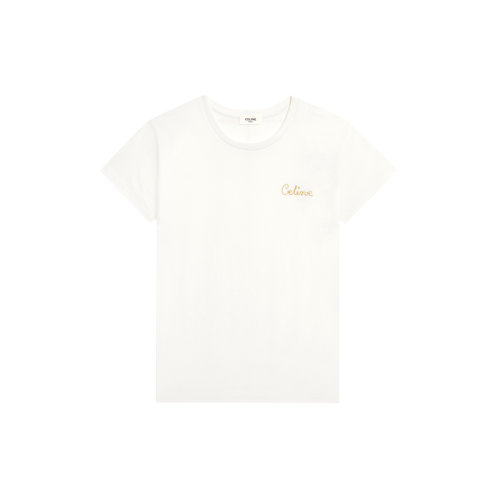 celine/赛琳 女士短袖棉质刺绣t恤 米白色 celine embroidered t