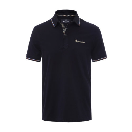 主推】aquascutum/雅格狮丹 翻领棉质纯色男士短polo 短袖polo衫 男装