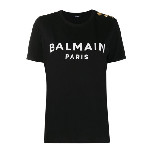 balmain 巴尔曼 女士 服装 黑色圆领字母logo印花棉质半袖t恤 女士
