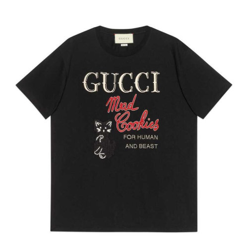 【gucci古驰 女士短袖t恤】gucci/古驰 21春夏 女装 服饰 黑色圆领