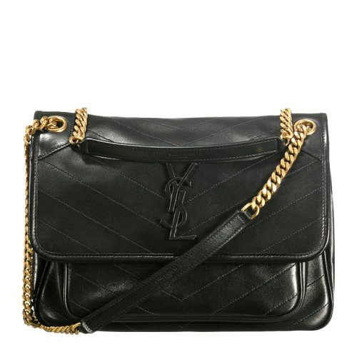 paris/圣罗兰 ysl 女士黑色复古羊皮logo标单肩包斜挎包链条包女包