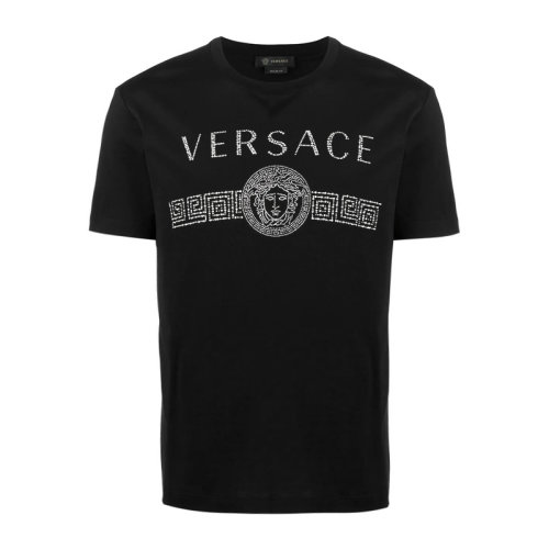 versace/范思哲 男士黑色棉质经典字母徽标美杜莎头像印花装饰圆领