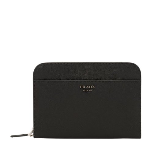 【prada普拉达 手拿包】prada/普拉达 男士时尚黑色牛皮经典logo手拿