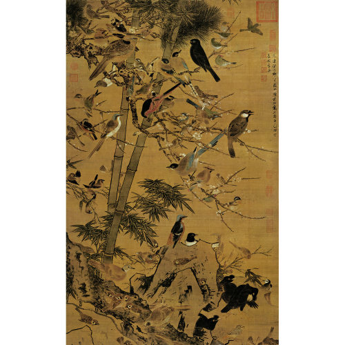 边景昭《三友百禽图 高清晰名家版画 花鸟