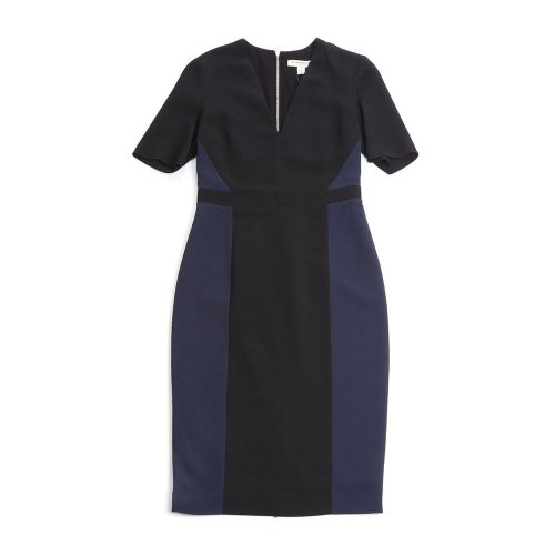 【瑕疵折扣】burberry/博柏利 蓝色混纺拼接v领女士连衣裙 裙子 女装