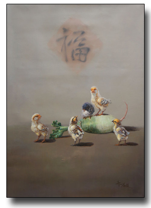 卢燕琴《五子登科之一》油画