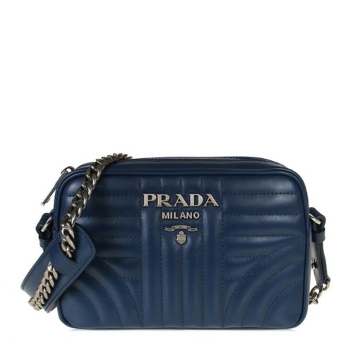 prada/普拉达 diagramme系列 女士蓝色时尚logo标识单肩包相机包链条