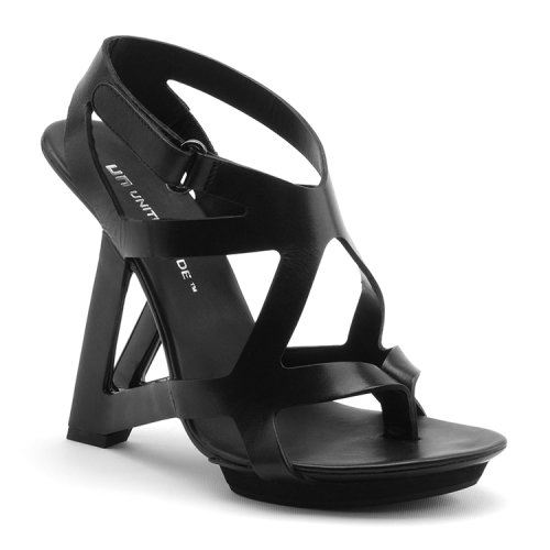 UNITED NUDEUNITED NUDE 平跟凉鞋UNITED NUDE Frame女款黑色限量版牛皮镂空几何优雅高异型跟凉鞋 正品