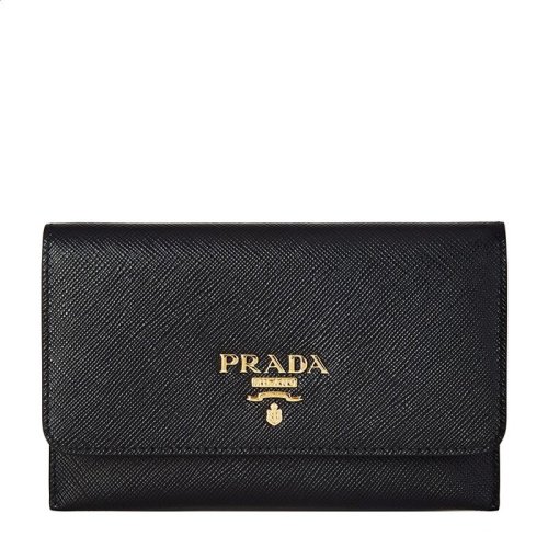 prada/普拉达 女士纯色牛皮时尚logo标识配独立卡片夹短款钱包钱夹手