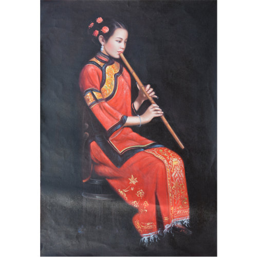 郑灵海《吹笛子少女》 布面油画 人物