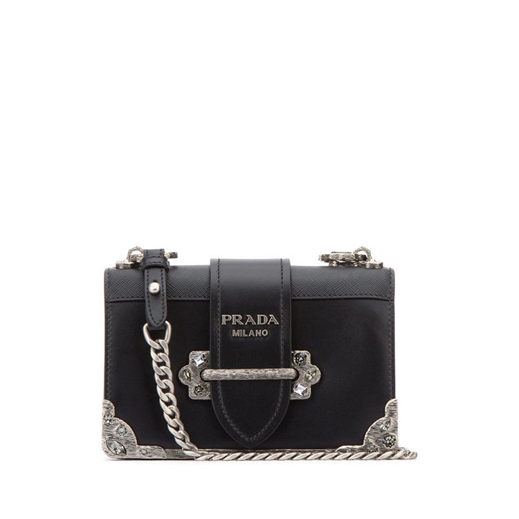 prada/普拉达 18年秋冬 logo 链条 女包 女性 cahier系列 小方包 黑色
