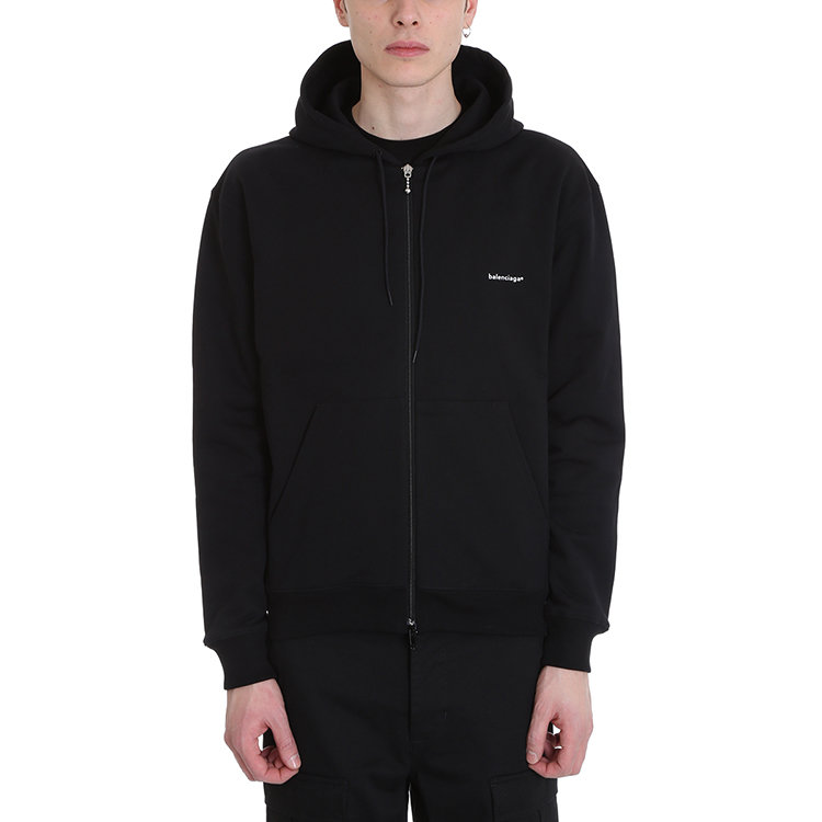 巴黎世家/balenciaga 19年春夏 外套 男性 连帽 胸标 黑色 男卫衣