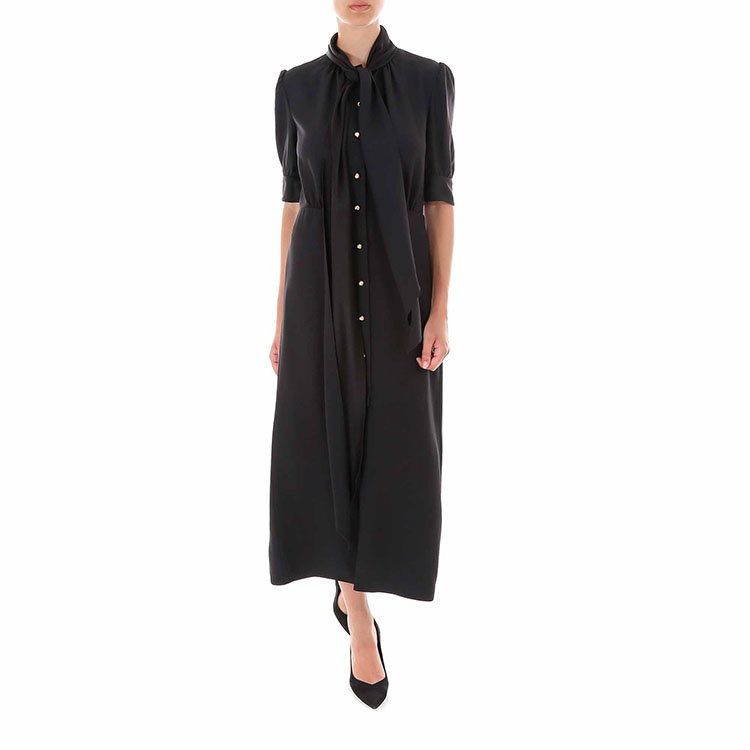 prada/普拉达 19年春夏 服装 衬衫裙 女性 翻领 长裙 黑色 女士连衣裙