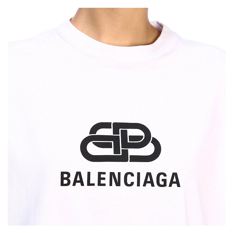 BALENCIAGA logo,stussy logo balenciaga/巴黎世家 19年秋冬 圆领 女性 logo 宽松 白色 女士短袖