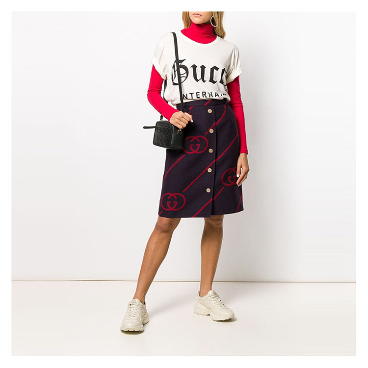 gucci/古驰 19年秋冬 gucci 服装 女性 红蓝拼色 女士半身裙 577752