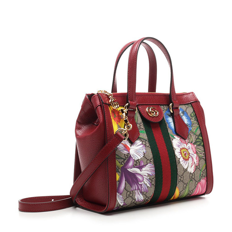 gucci/古驰 20年秋冬 ophidia系列gg花卉小号购物袋 女性 红色 手提包
