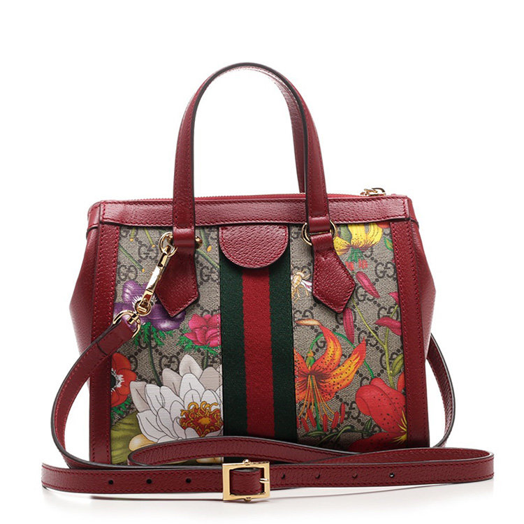 gucci/古驰 20年秋冬 ophidia系列gg花卉小号购物袋 女性 红色 手提包