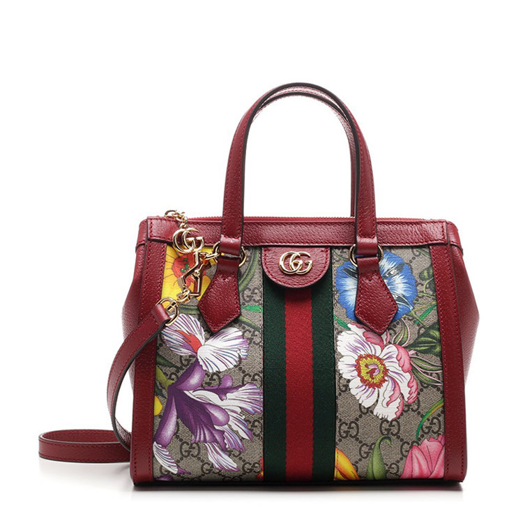 gucci/古驰 20年秋冬 ophidia系列gg花卉小号购物袋 女性 红色 手提包