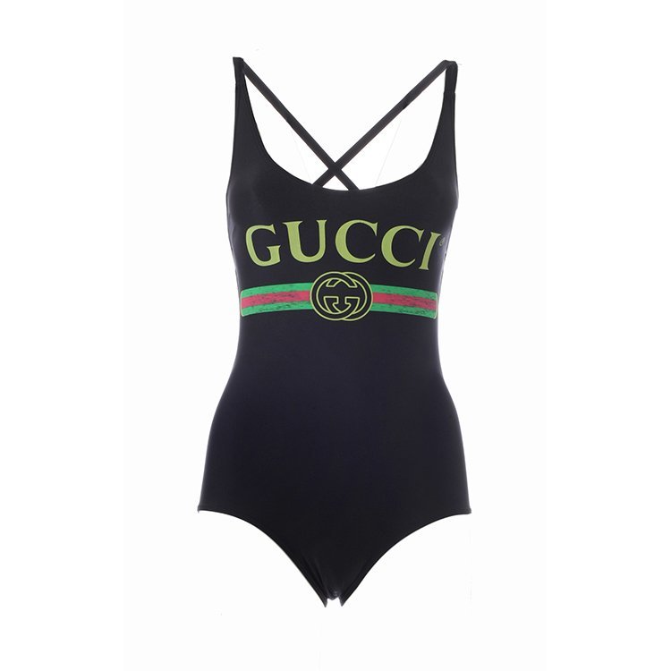 古驰/gucci 19年春夏 经典红绿条 条纹 女性 比基尼 logo 黑色 女士