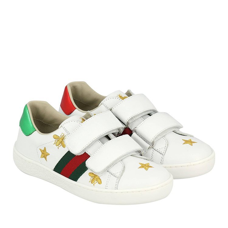gucci/古驰 20年秋冬 儿童蜜蜂和星星图案皮革运动鞋 女童 白色 儿童