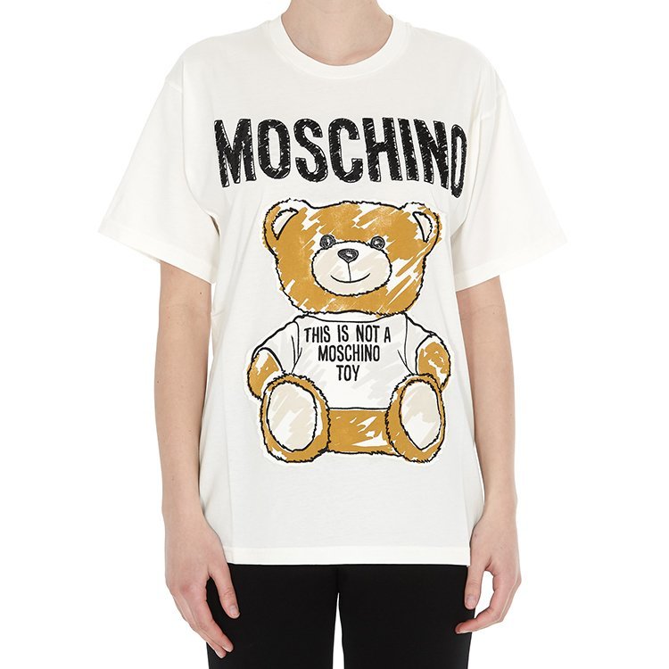 moschino/莫斯奇诺 19年春夏 圆领 女性 小熊 logo 白色 女士短袖t恤
