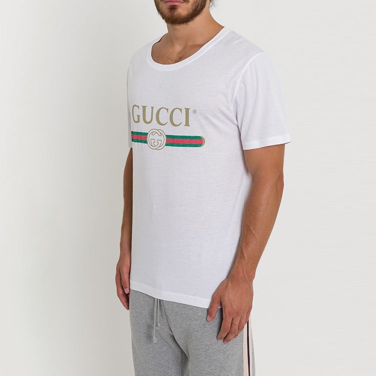 gucci/古驰 21年秋冬 男士gucci标识印花超大造型t恤 男性 白色 男士