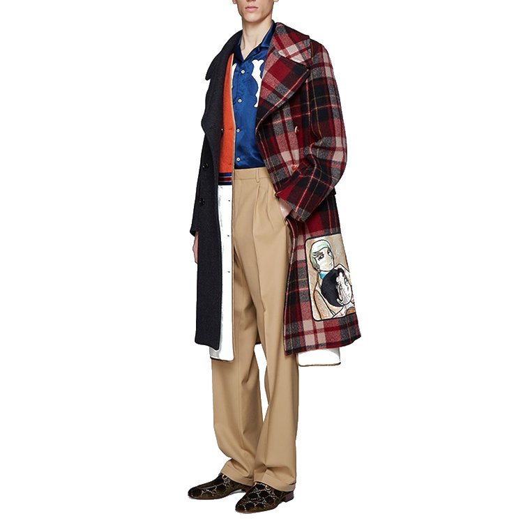 gucci/古驰 18年秋冬 英伦 男性 格子 拼色 男士大衣 543579 z511m