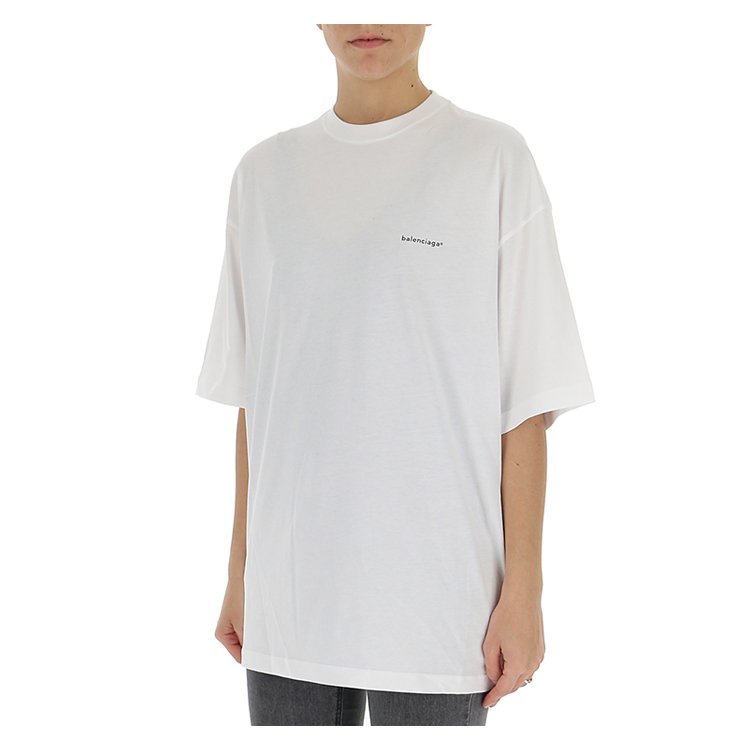 balenciaga/巴黎世家 19年春夏 圆领 女性 胸标 宽松 白色 女士短袖