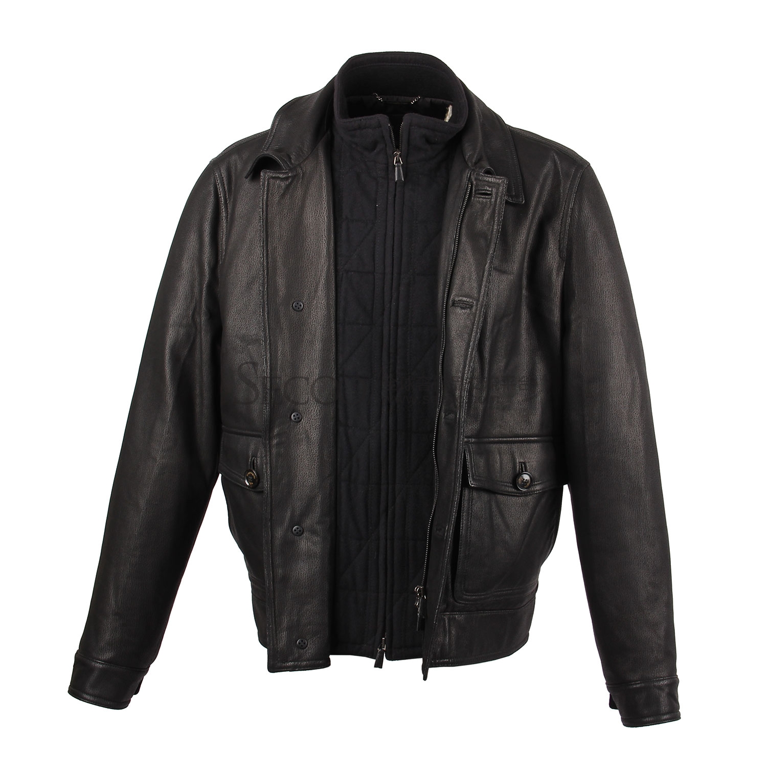 zegna杰尼亚 男士皮衣】zegna(杰尼亚) 黑色皮衣52#【正品 价格 图片