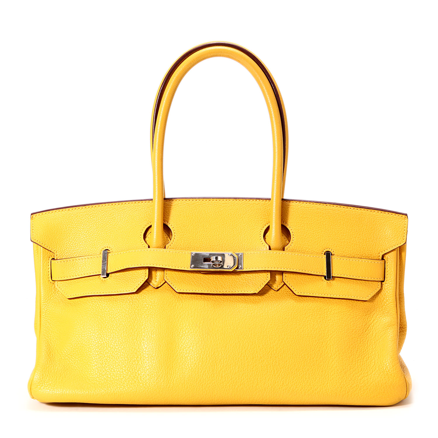 hermes(爱马仕) 柠檬黄色皮质shoulder birkin42单肩包