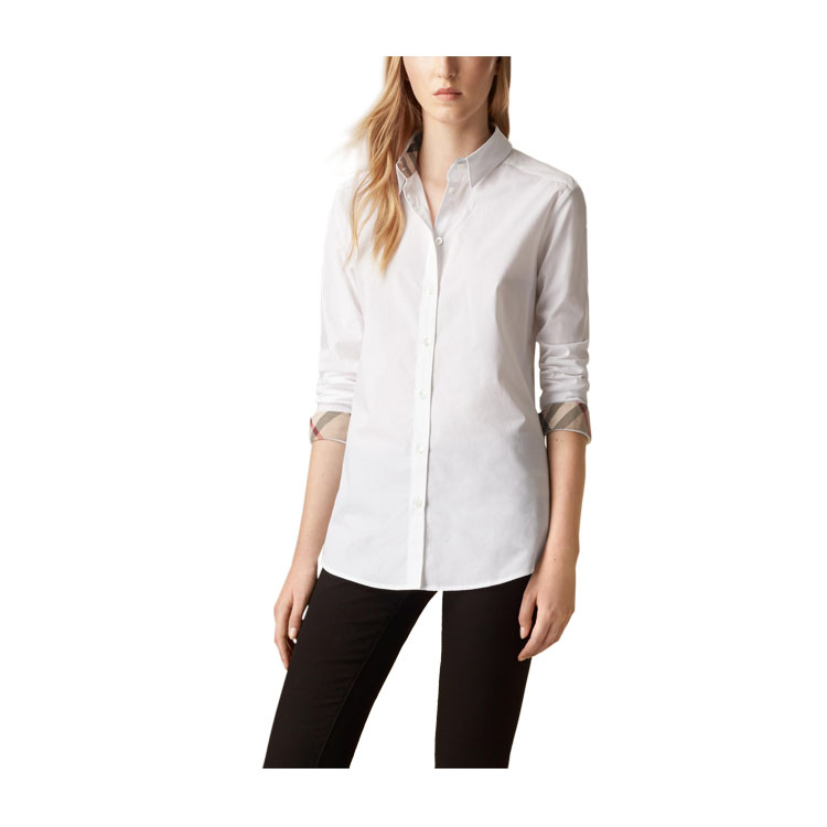 女士长袖衬衫】burberry/博柏利 格纹装饰 弹力棉 长袖 女士衬衫