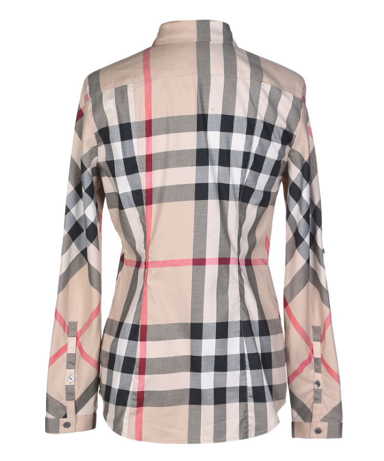 burberry博柏利翻领经典格纹长袖女士长袖衬衫