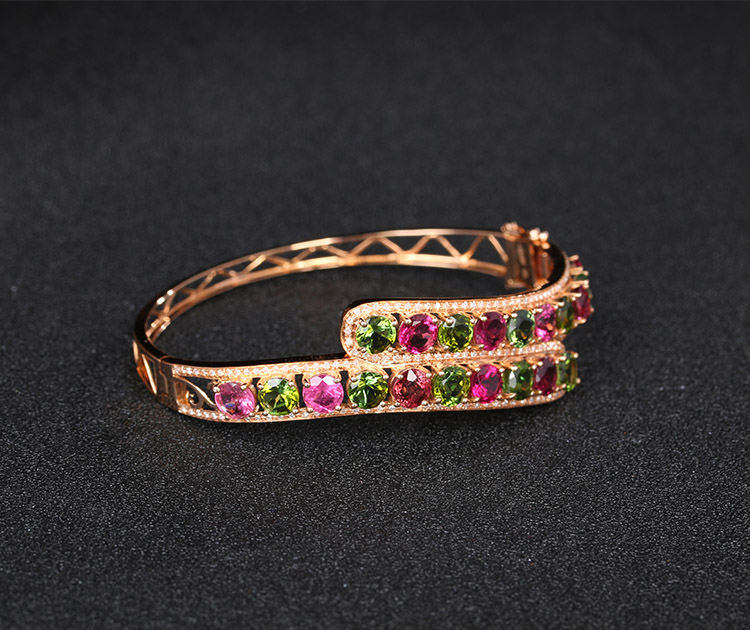 u/爱欧珠宝 10.55克拉碧玺手镯 18k金镶钻 彩色宝石 hcb623-2