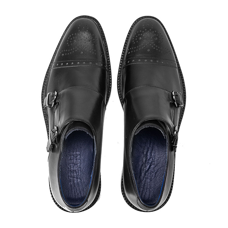 verri/verri男士商务鞋- 男士黑色经典双扣孟克鞋鞋面材质:牛皮革