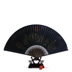 Wang Xing Ji/王星记 全棕黑纸扇 真金手绘 九寿图图片