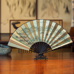 Wang Xing Ji/王星记 乌木扇 冷金面 手绘 西湖全图图片