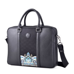 Ningsilk/云帛 云锦 男士手提包 头层牛皮手提包 手工刺绣 海水江涯纹图片