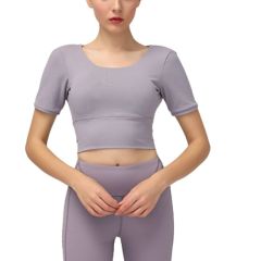GeleiStory/GeleiStory新款带胸垫美背女士短袖T恤瑜伽服 裸感弹力修身运动上衣女健身服图片