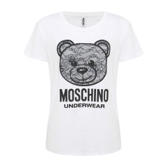 【大陆现货】MOSCHINO/莫斯奇诺 2020新款时尚花小熊印花图案黑色修身女士短袖T恤A191390190555图片