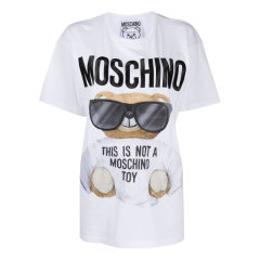 【包税包邮】MOSCHINO/莫斯奇诺 女士白色棉质经典眼镜熊印花图案短袖T恤 EV070655401001图片