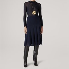 St.John/盛蔷藏青色压褶中长款针织女士半身裙K7110F1图片