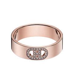 爱马仕 经典h dancre系列 小号18k金玫瑰金镶嵌27颗钻石戒指指   h