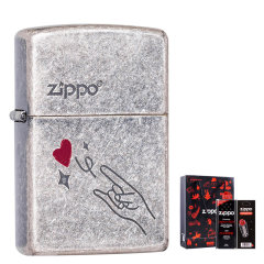 zippo之宝打火机 正品zippo火机 古银系列 爱的牵绊 爱心飞起 爱心猫 耗材套装图片