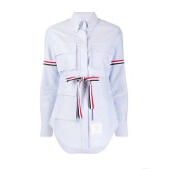 【包税】THOM BROWNE/THOM BROWNE  女装 条纹细节 女士棉质时尚方领休闲长袖衬衫 FLL098E 06177 100图片