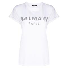 【包邮包税】 BALMAIN/宝曼 女士白色棉质短袖T恤 WF0EF010 B093 GAB PLFSX图片