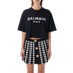 【包邮包税】 BALMAIN/宝曼 女士黑色棉质短袖T恤 YF1EE020BB02 EAB PLFSX图片