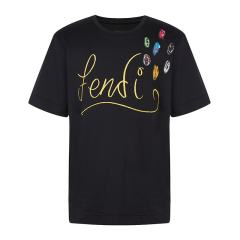 【包邮包税】 FENDI/芬迪 黑色logo徽标短袖T恤 FY0936 AH13 F0748 PLFSX图片